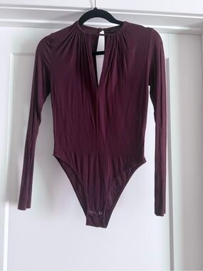 Topshop Plum Long Sleeve Ribbed One-Piece Bodysuit